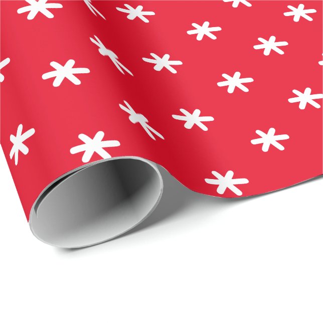 Papel De Presente Simples flocos de neve brancos vermelhos presente  (Ponta do rolo)