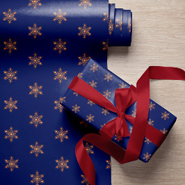Papel De Presente Simples flocos de neve de ouro elegante marinho Na