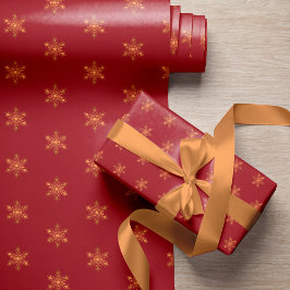 Papel De Presente Simples flocos de neve de ouro elegante vermelho N