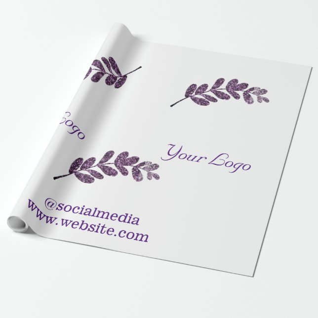 Papel De Presente simples folhas azuis roxas pretas adicionar logoti (Desenrolado)