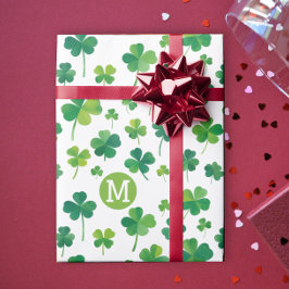 Papel De Presente Simples Luck Shamrock Verde Moderno Patrick Monogr
