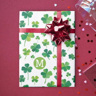 Papel De Presente Simples Luck Shamrock Verde Moderno Patrick Monogr