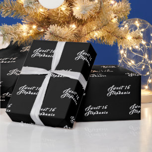 Papel De Presente Simples Moderno, Sweet 16 Name Black Six Name