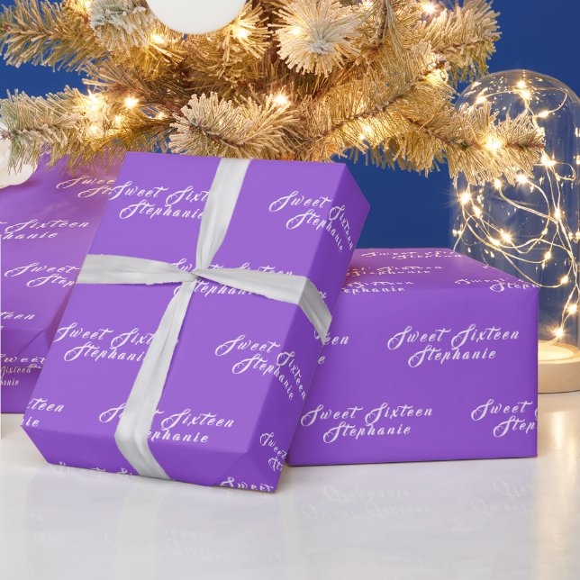 Papel De Presente Simples Moderno Sweet 16 Name Purple XVI Name (Feriados)