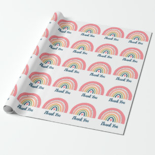 PAPEL DE PRESENTE SIMPLES PINK RAINBOW BOHO DESIGN OBRIGADO
