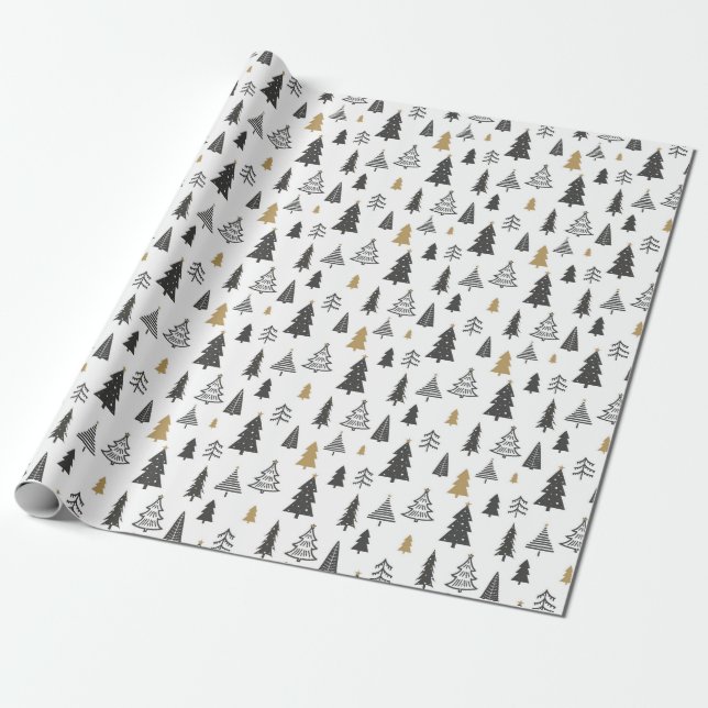 Papel de Presente Simples Preto e Branco com Desen (Desenrolado)