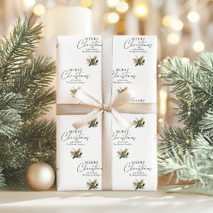Papel De Presente Simples Rótulo Feliz Natal Folhagem Nome da Famíli
