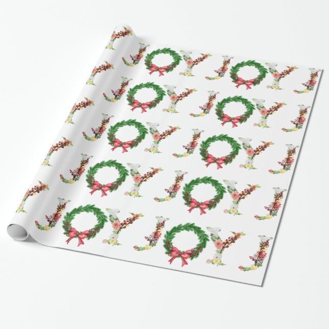 Papel De Presente Simples texto floral de rico de alegria de Natal (Desenrolado)