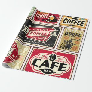 Papel De Presente Sinais de café e coleção de etiquetas. Retro e vír