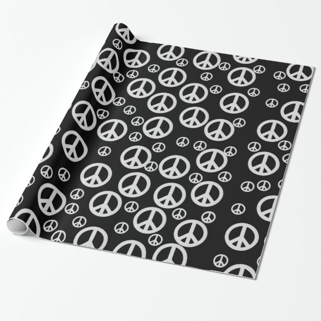 Papel De Presente Sinais de paz preto e branco (Desenrolado)