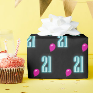 Papel De Presente Sinal de neon aniversário de 21 anos com balão