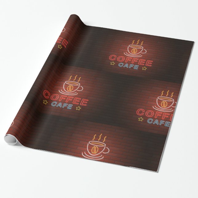 Papel De Presente Sinal de Neon Café Café (Desenrolado)