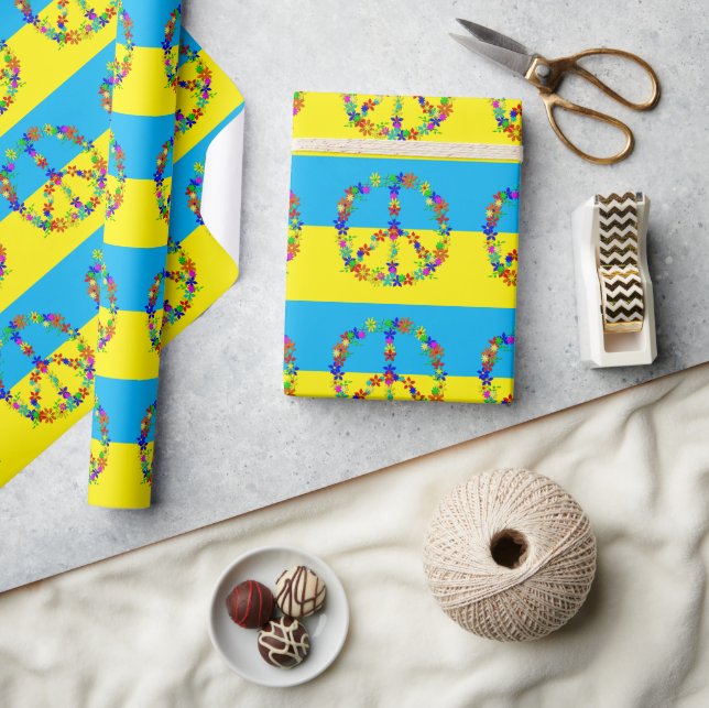 Papel De Presente Sinal de paz com flores, botão ucrânia de bandeira (Artesanato)