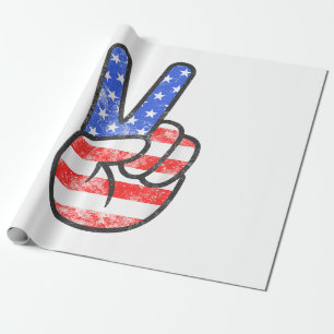 Papel De Presente Sinal de Paz de Bandeira Americana T-Shirt Quarto