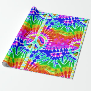 Papel De Presente Sinal de Paz no Estilo Colorido Tie Dye Hippie