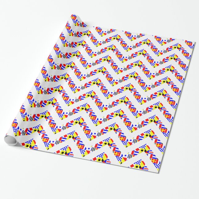 Papel De Presente Sinalização Náutica Bandeiras Branco XL Padrão Che (Desenrolado)
