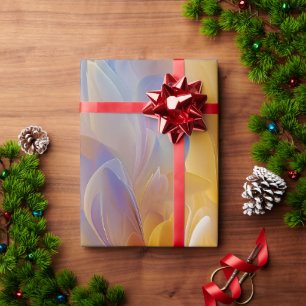 Papel De Presente Sinfonia Dourada de Pétalas Abstratas em Flor