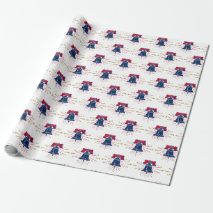Papel De Presente Sino da Liberdade Padrão Vermelho Branco e Azul