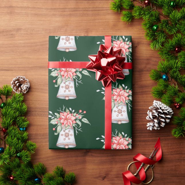 Papel De Presente Sino de Natal pastel com poinsettia  (Presente de Natal)