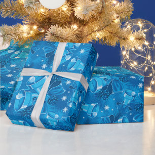 Papel De Presente Sinos Azuis de Natal