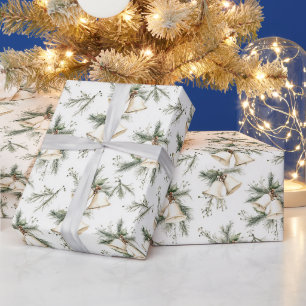 Papel De Presente Sinos de Natal Chic Cream