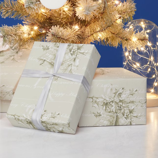 Papel De Presente Sinos de Natal vintage neutros (Feriados)