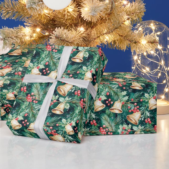 Papel De Presente Sinos Festivos de Natal e Holly (Feriados)