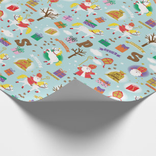 Papel De Presente Sinterklaas com cavalo branco, presentes e chocola