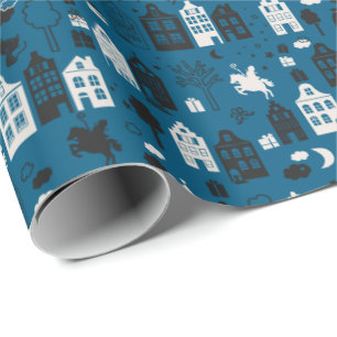 Papel De Presente Sinterklaas conheceu paard en huisjes blauw