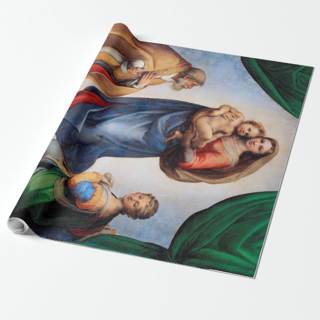 Papel De Presente Sistine Madonna, Raphael (Desenrolado)