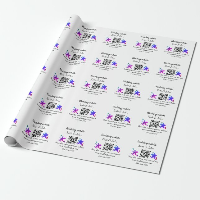 Papel De Presente site de casamento simples minimal QR code adicione (Desenrolado)