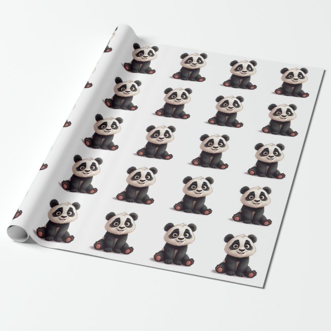 Papel De Presente Sitting Panda Bear Cartoon Illustration Artwork (Desenrolado)