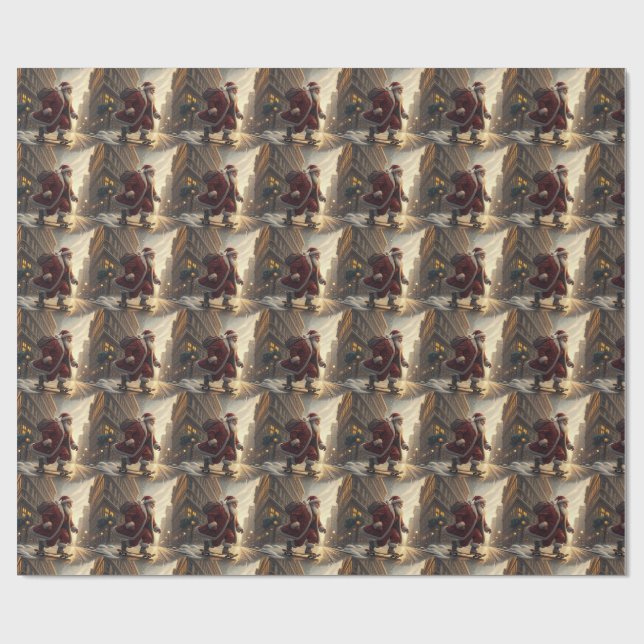 Papel De Presente Skateboarding Santa Wrapping Paper (Aberto)
