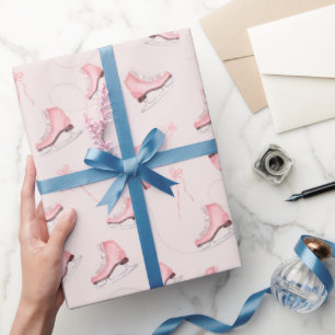 Papel De Presente Skates de gelo cor-de-água rosa-inverno Padrão de 