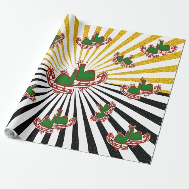 Papel De Presente Skates de gelo de Natal - (Desenrolado)