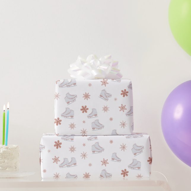 Papel De Presente Skates de gelo Dourado rosa pincelam o padrão de p (Presentes para festas)