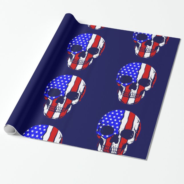 Papel De Presente skeleton patriótico de bandeira americana (Desenrolado)