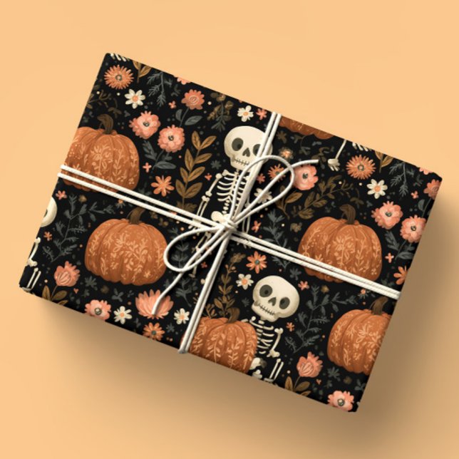 Papel De Presente Skeletons e Pumpkins do Dia das Bruxas (Criador carregado)