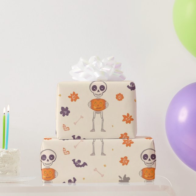 Papel De Presente Skeletons & Pumpkins (Presentes para festas)