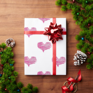 Papel De Presente Sketch do Coração Rosa Quente do Dia de os namorad