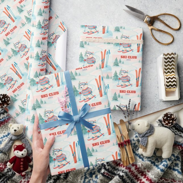 Papel De Presente Ski Club Après Bébé  Polar Bear  (Ski Club Après Bébé Polar Bear Wrapping Paper)