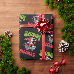 Papel De Presente Skibidi Rizzmas Papai Noel em seu Skate