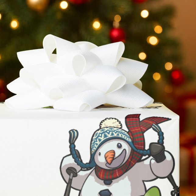 Papel De Presente Skiing Snowman Cartoon Hat Grande Repetido (Criador carregado)