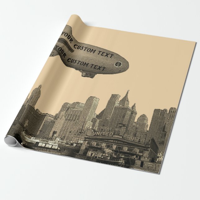 Papel De Presente SKYLINE da NOVA IORQUE do DIRIGÍVEL dos anos 30 da (Desenrolado)