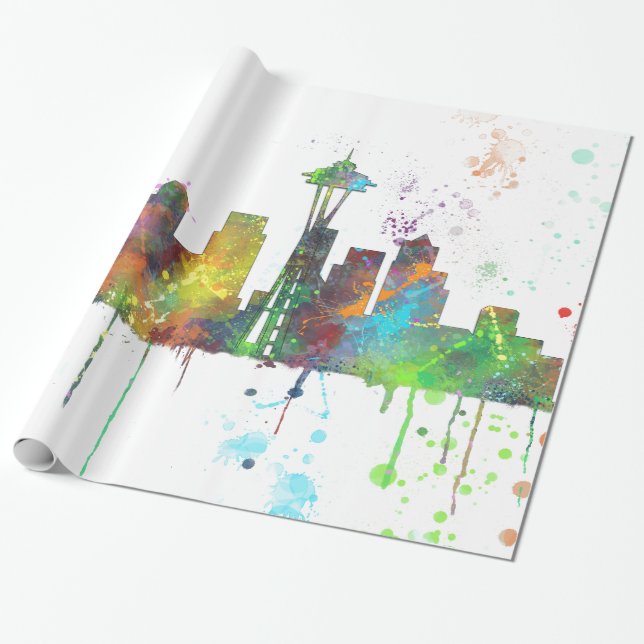 PAPEL DE PRESENTE SKYLINE DE SEATTLE WASHINGTON (Desenrolado)
