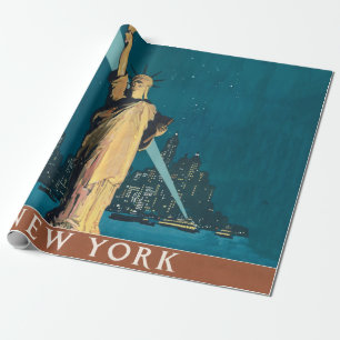 Papel De Presente Skyline do Nova Iorque Viagens vintage Liberty