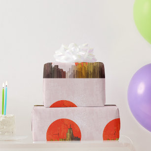 Papel De Presente Skyline Urbano com Cityscape Cinza Vermelho