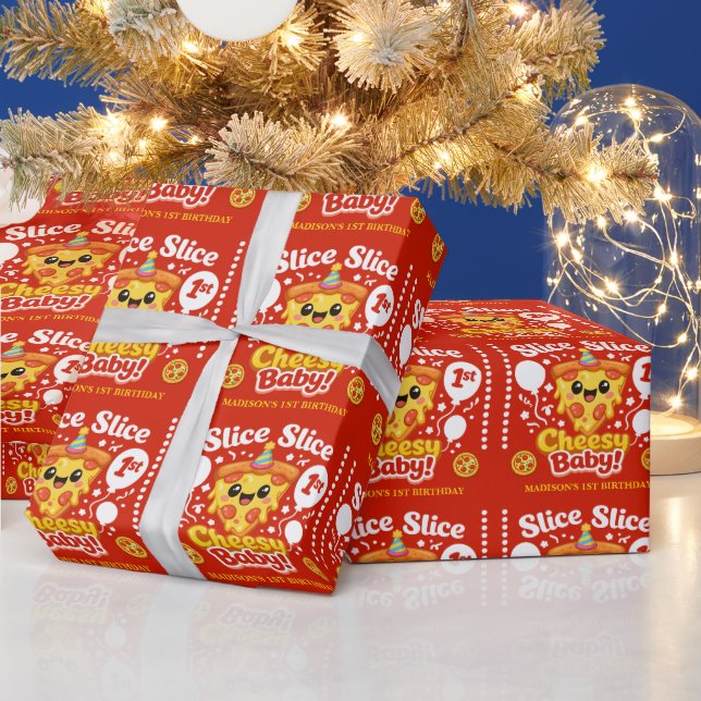 Papel De Presente Slice Slice Cheesy Baby Pizza 1st Birthday (Feriados)