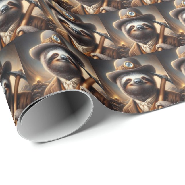 Papel De Presente Sloth Dourado Miner (Ponta do rolo)