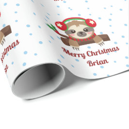 Papel De Presente Sloth Personalizado Nome de Natal Feliz